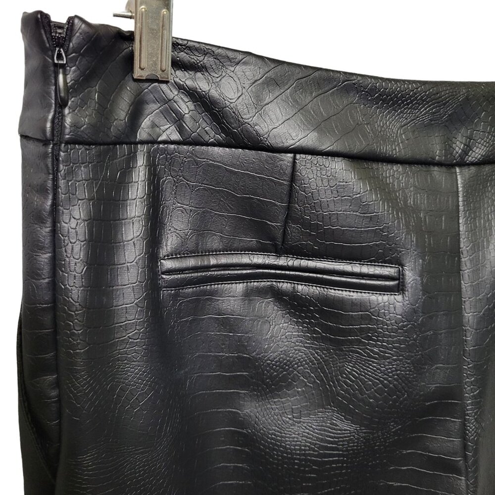 J Jason Wu Sz 10 Pants Faux Leather Croc Texture Cropped Culotte Wide Leg Black - Picture 10 of 11